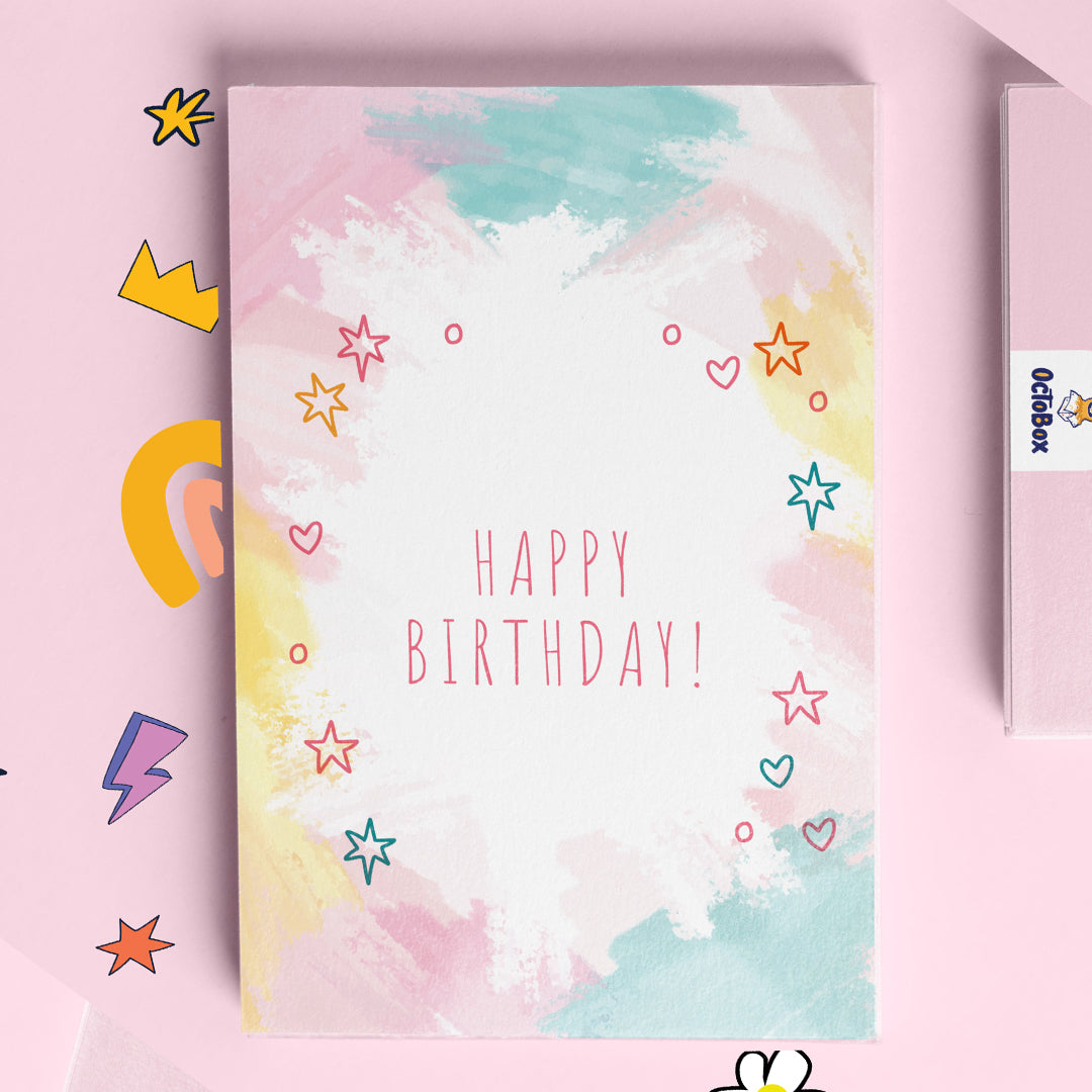 Water Coloured Starred Background Happy Birthday