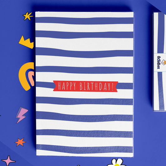 Blue and White Striped Happy Birthday