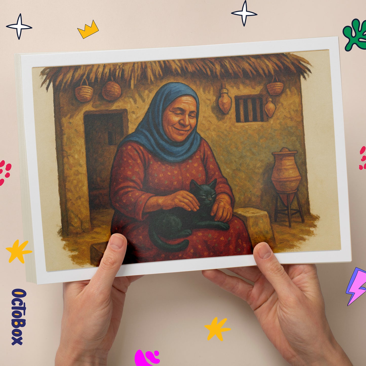 Egyptian Woman Petting Cat