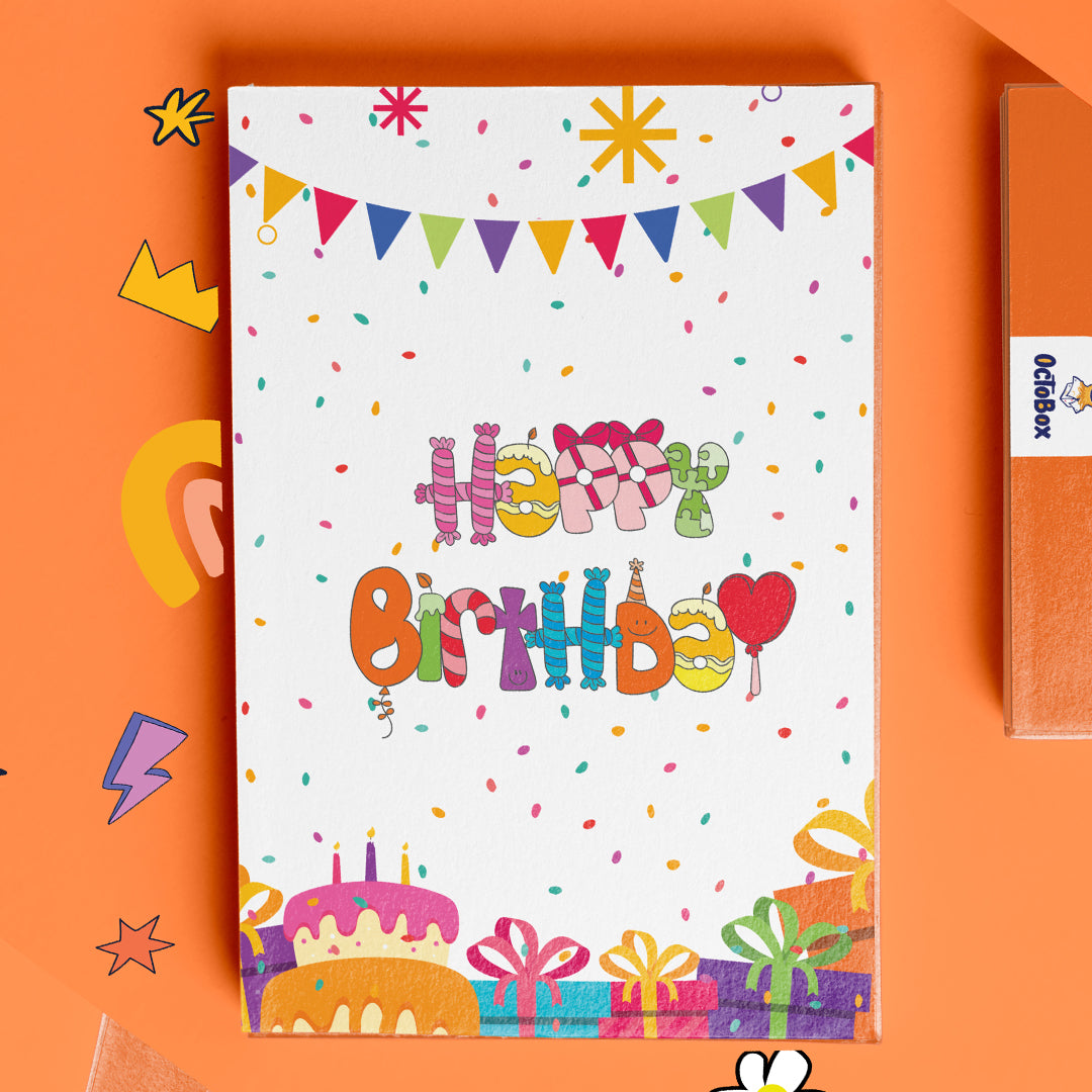 White Cake and Candles Happy Birthday