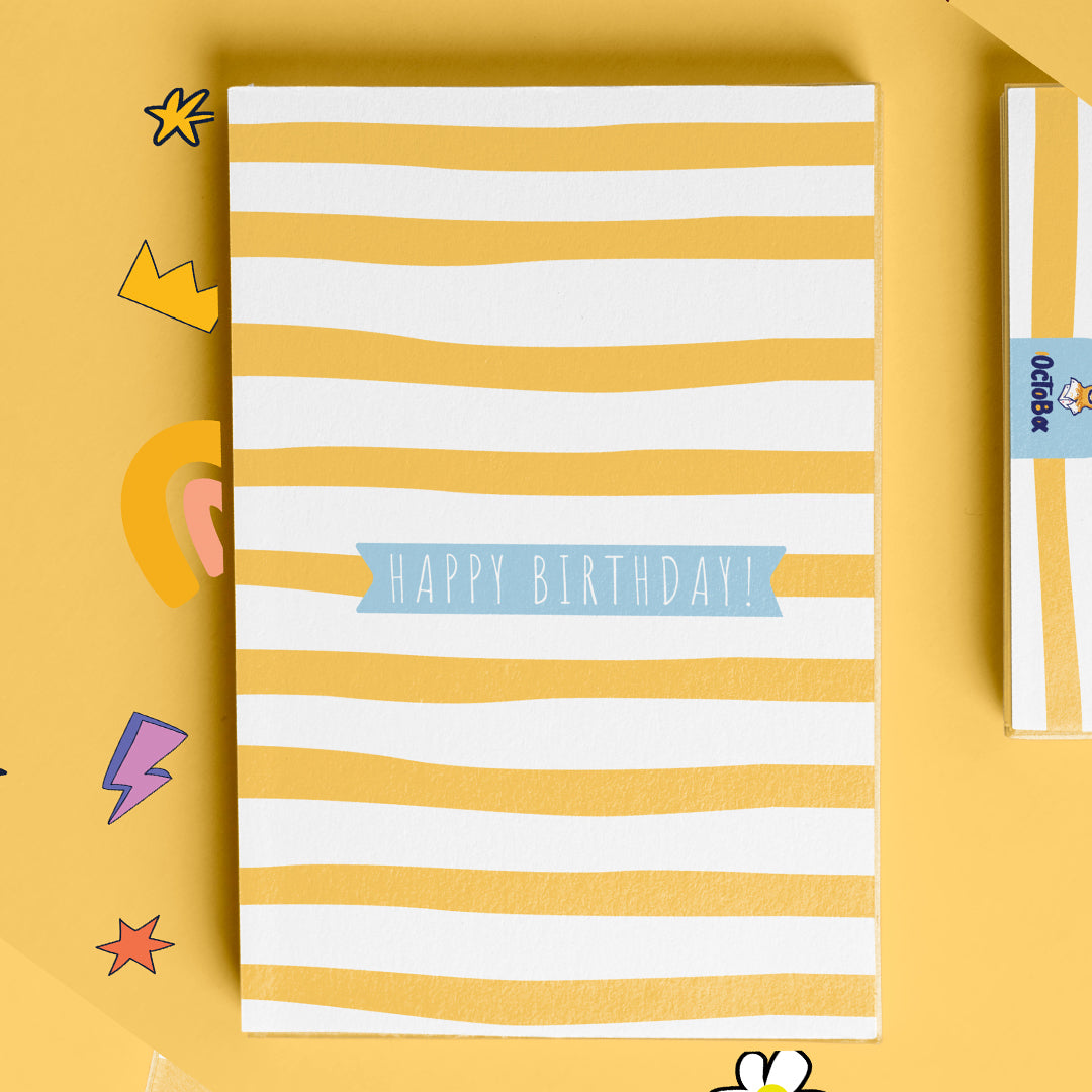 Yellow and White Striped Happy Birthday